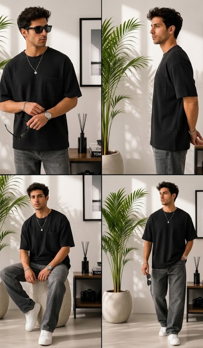 Erkek Siyah Bisiklet Yaka Basic T-Shirt 